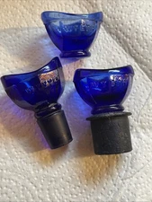 Lot Of 3  Wyeth Cobalt Blue Glass Eye Wash Cup Stopper Apothercary