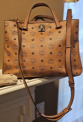 AUTHENTIC MCM Cognac Visetos Shoulder Bag Cross Body New
