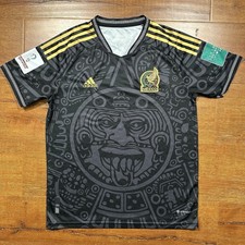 Adidas Mexico 2022 World Cup Soccer Jersey Mens M Black Aztec Sun Stone Rare