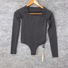 SKIMS Essential Long Sleeve Scoop Neck Bodysuit Onyx Black S/M BS-SCN-0318