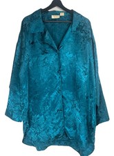Victoria's Secret Gold Label Teal Floral Jacquard Sleep Shirt M/L Korea Vintage