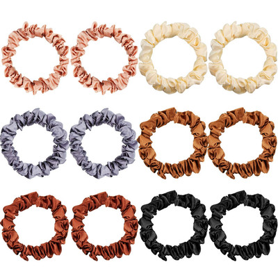 12 Pcs Small Satin Silk Scrunchies Mini Hair Ties Elastic Hair Bands Accessories