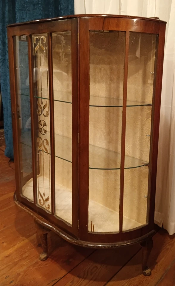 Vitrina iluminada Art Deco Curio inglés 45" X 35" X 12" caoba  Foto 4 de 4