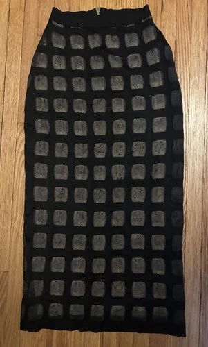 Balmain Black Grid Pencil Skirt 2015 Collection by Olivier Rousteing EU 36 US4 - product listing photo