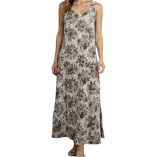 VTG Knapp Studio California Tapestry Maxi Dress Flax Floral Fit & Flare Cream XS
