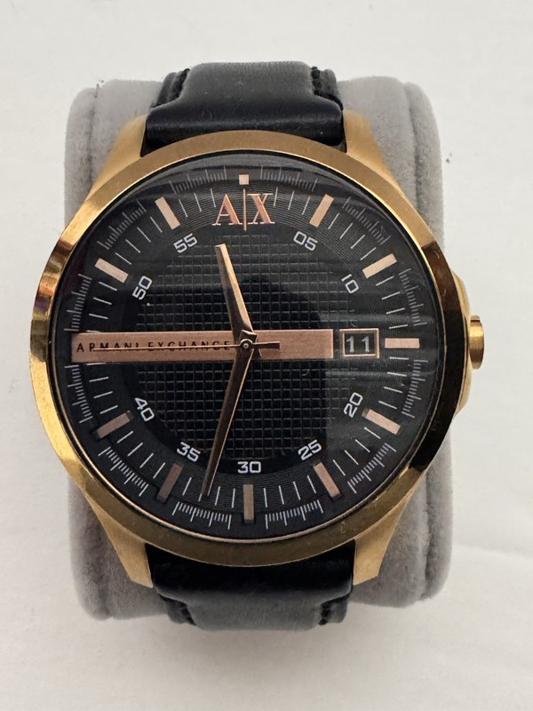 Armani Exchange Watch Men's Gold Black Dial Black Leather Strap AX2129 RARE