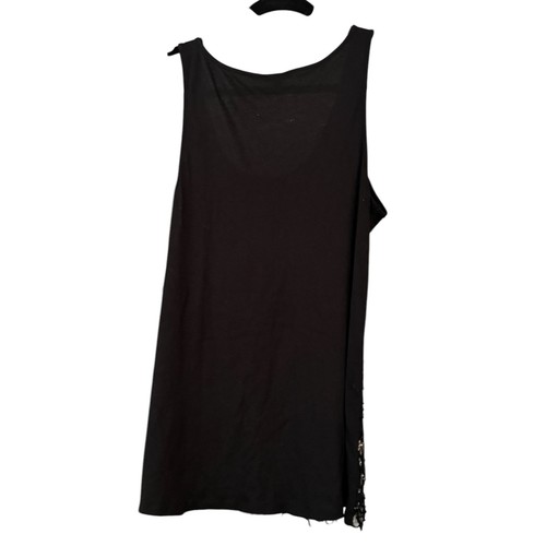 Express Y2K Black Lace Tank Top Camisole M Black Goth Grunge Sequins Scoop Neck - Picture 9 of 10