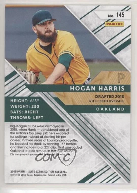 2019 Panini Elite Extra Edition Aspirations Purple /100 Hogan Harris #145 Auto - Image 2 of 2