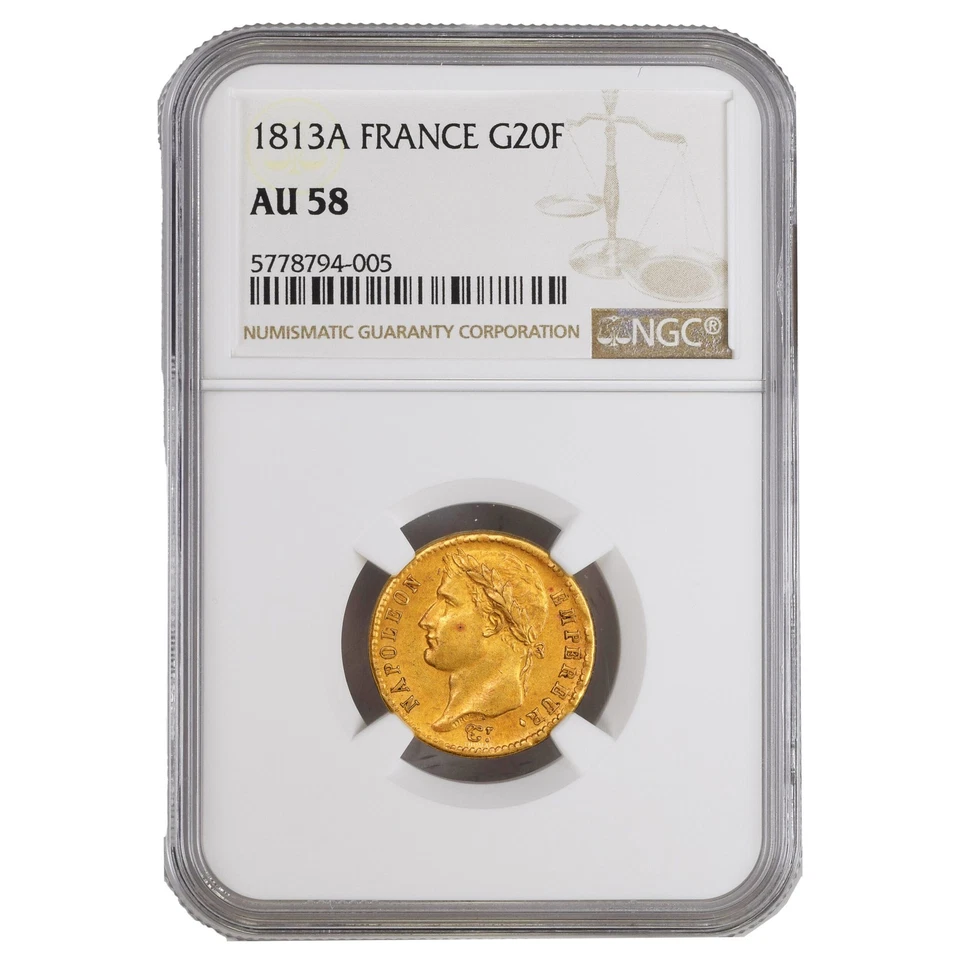 Монета Франция - Наполеон Ier - золото 20 франков или - 1813 A Париж - NGC AU 58 - Изображение 3 из 3