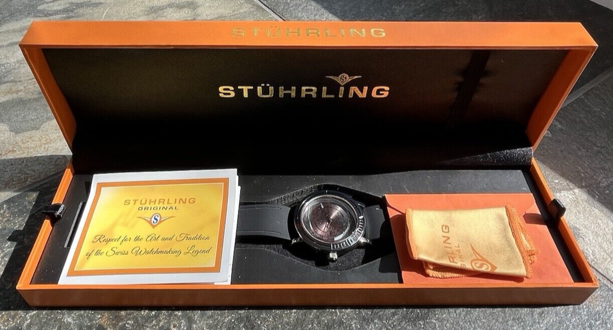 NWT Stuhrling Original Aviator Quartz Black Dial Men\'s Watch Stuhrling Aviator Quartz Watch 44mm | Classic Pilot Style main image 2