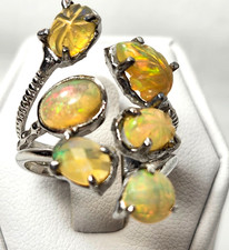 Ethiopian Opal Rough Faceted 6-stone Adjustable Sterling Silver Ring 6089