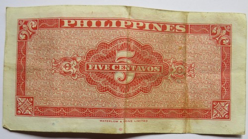 1949 Central Bank of The Philippines 5 Centavos Banknote - Picture 2 of 2