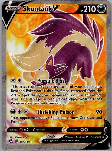 Skuntank V 180/195 Ultra Rare Silver Tempest Pokemon Holo Near Mint