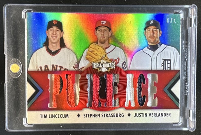 2012 Triple Threads Tim Lincecum Strasburg Justin Verlander Patch Ruby #1/1
