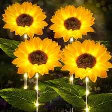2-8 Pack with 1 Head Solar Sunflower Outdoor Light IP65 Waterproof Pathway Yard