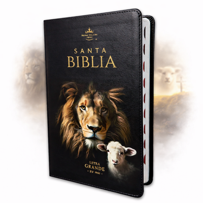 #ad Biblia Letra Grande 12 puntos RV1960 imit piel negro leon y cordero con indice $31.99
