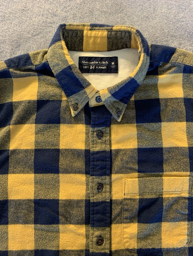 Abercrombie & Fitch Flannel Shirt Mens Medium Blue Yellow Buffalo Plaid Soft A&F
