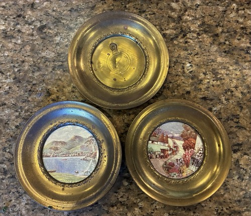 3 Vintage Chimney Flue Metal Vent Covers 2 With Glass & Tranquil Scenes, 1 Empty