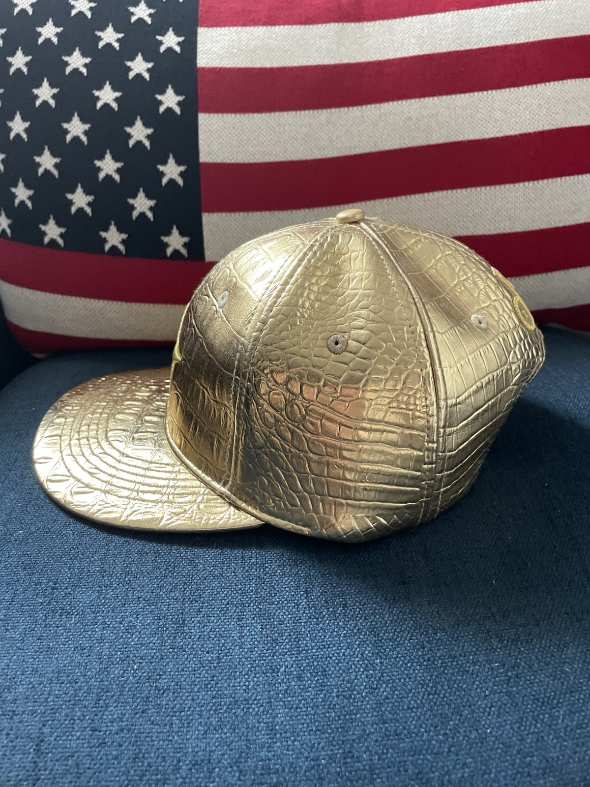 Carbon Elements Gold Croc Snapback Hat ORO Metall… - image 6
