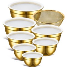 GVKGVK 8 Pcs Gold Mixing Bowls with Airtight Lids Set 10.2 Inch,