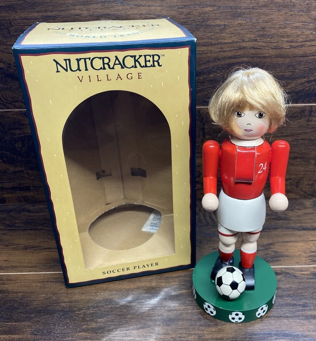 Nutcracker Village Soccer Player Wooden Nutcracker Figure Blonde Hair w/ Box