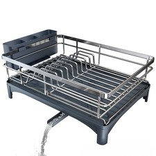 StainlessSteel Wire Dish Drainer Rack Sink Drip Tray/Cutlery Holder Swivel Spout