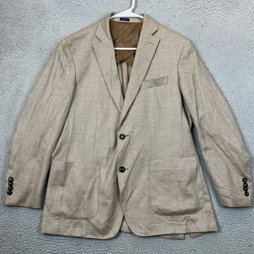 Peter Millar Blazer Mens 42R Crown Crafted Tan Herringbone Cashmere Silk EUC
