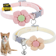 Breakaway Cat Collars with Bells, 2 Pcs Cute Floral Kitten Collar with Buckle, A