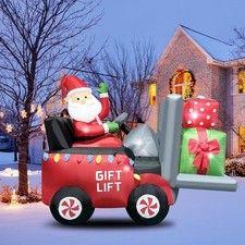 7FT Inflatable Christmas Decor Santa Claus Driving Gift Lift Car Presents Boxes