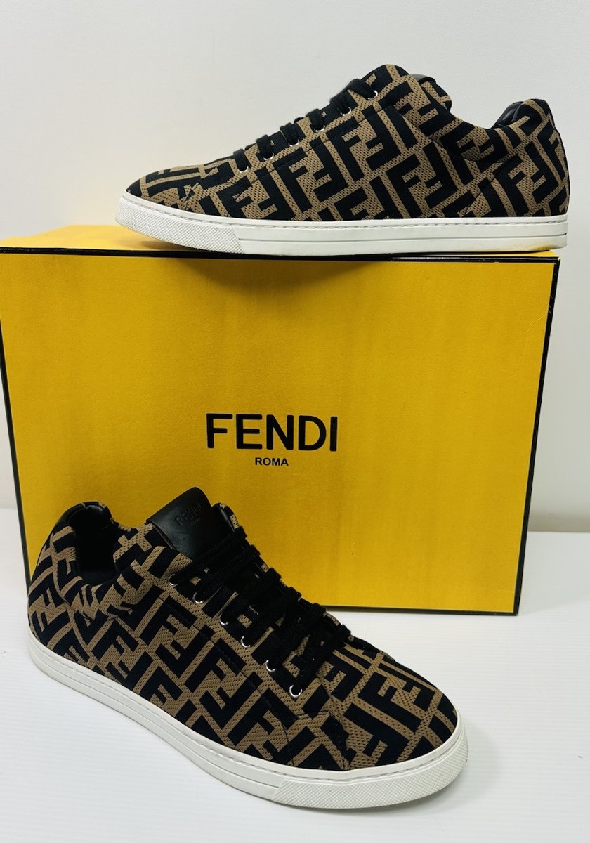 FENDI Brown Black Fabric Zucca FF Monogram Men's Sneakers Size (US)