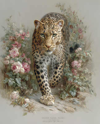 8x10 Leopard Floral Garden Art Print - 314793726