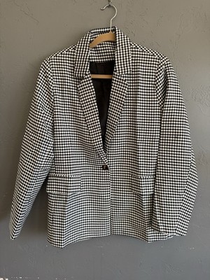 CRAZY GRID Women's Casual Blazer Jacket Black White Houndstooth Size Medium New