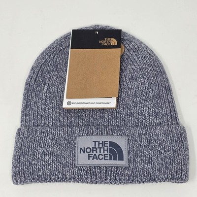 The North Face Logo Box Cuffed Knitted Beanie Blue Flax Unisex Adult Grey