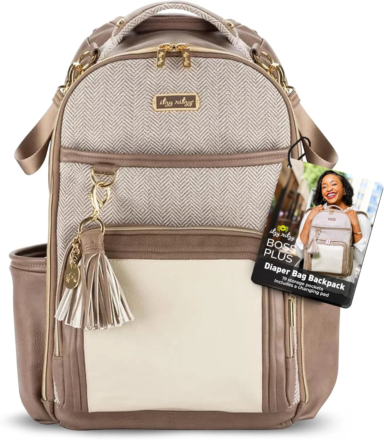 Large Capacity Diaper Bag Backpack with 19 Pockets & Changing Pad - Vanilla Latt