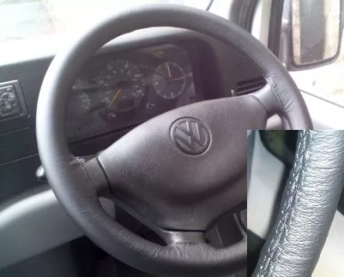 FOR VW LT VAN MK2 1996-2003 REAL BLACK LEATHER STEERING WHEEL COVER BEST QUALITY
