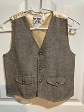 Boys Tan Check Vest, Size 6, Fully Lined,