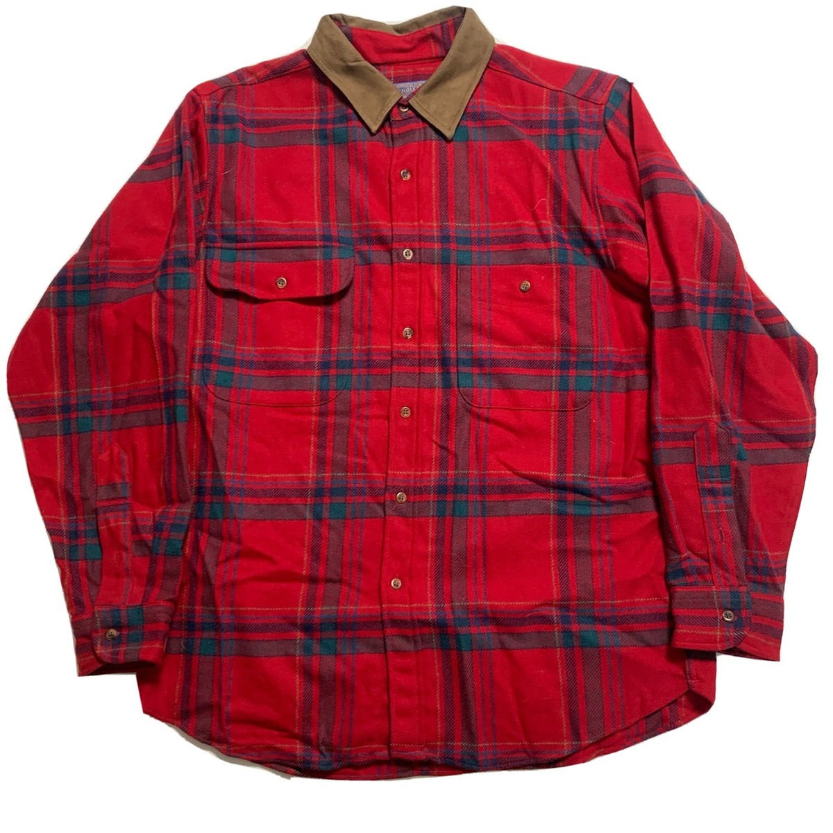 Vintage 70s 80s Pendleton Wool Shirt Jacket Plaid Leather Collar