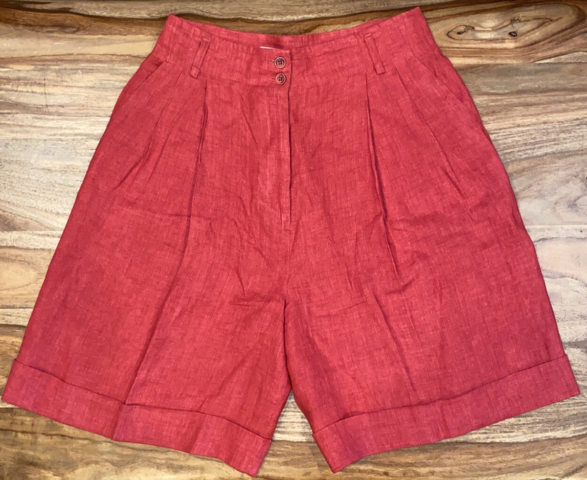 JAX SEPARATES Linen Red Shorts Cuff Womens 12 High Waist Made in