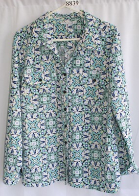KIM ROGERS LONG SLEEVE MULTI CLOR V NECK BLOUSE  SZ LG  #8839