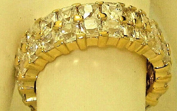 Anillo banda eternidad ancho placa oro amarillo 2 filas circonita infinita 18kt talla 6 NUEVO Foto 3 de 4