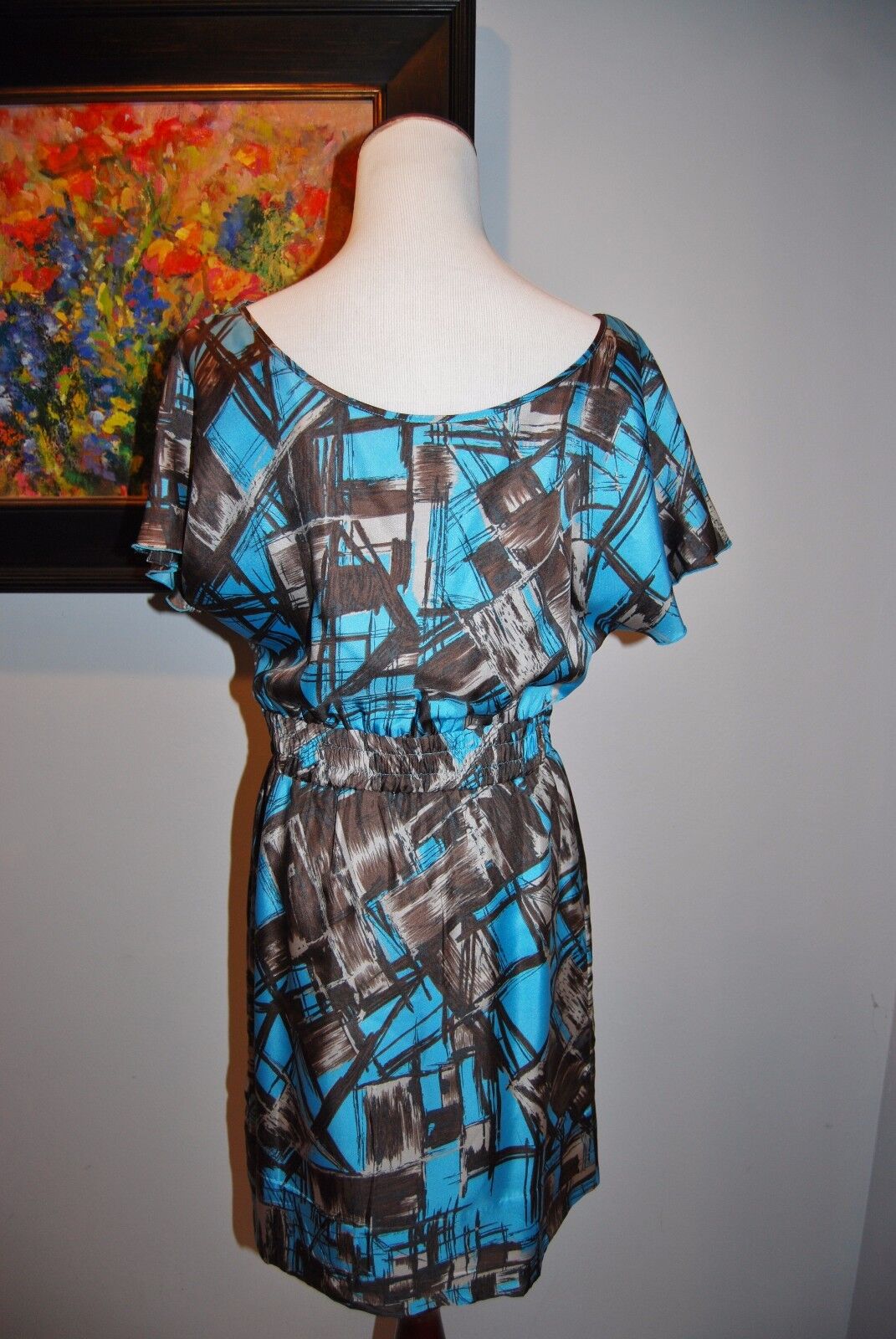 MADISON MARCUS Blue Brown Silk Abstract Print Sho… - image 3