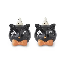 NEW! The Halloween Shop- Black Cat with Orange Bow Tie Salt & Pepper Shaker Set