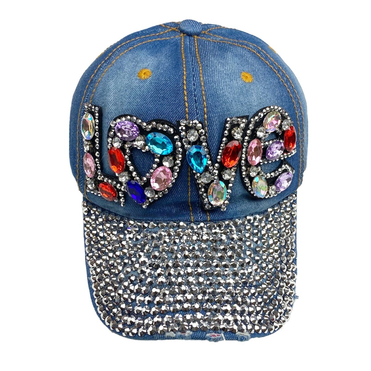 Denim Bling Hat Gems Baseball Cap Visor Studded Rhinestones
