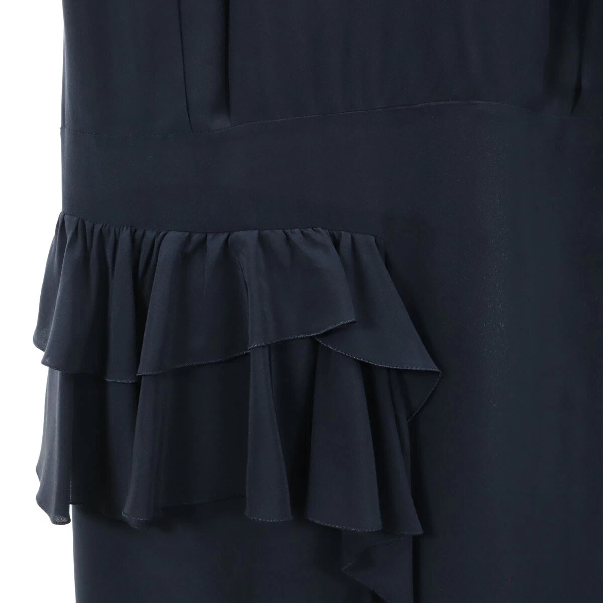 MIU MIU MIUMIU seta manica corta arricciato pezzo unico 42 blu navy manica francese donna