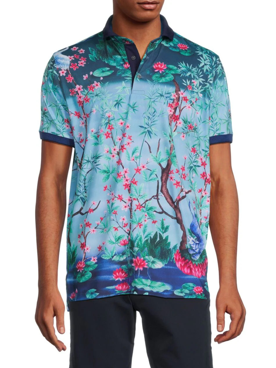 Футболка-поло GREYSON Magic Garden Performance, сшитая по фигуре, Fiddle Multicolor Sz M