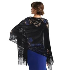 Shawls and Wraps for Evening Dresses Scarfs for Women Pashmina 1920s Black