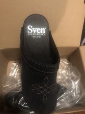 NIB Rare SVEN MADE Western Stitch Navy/black Low Heelclogs 38 Made In USA