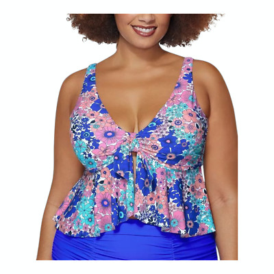 Raisins Curve Plus Tankini Top Floral Underwire Peplum Swim 14W-24W Multicolor