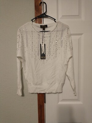 NWT Truth By Republic Cozy White Sweater With Rhinestones Size XS