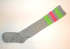 OLD SCHOOL knee high TUBE SOCKS Gray Green Pink Juniors Size 9-11  1 pair  NEW